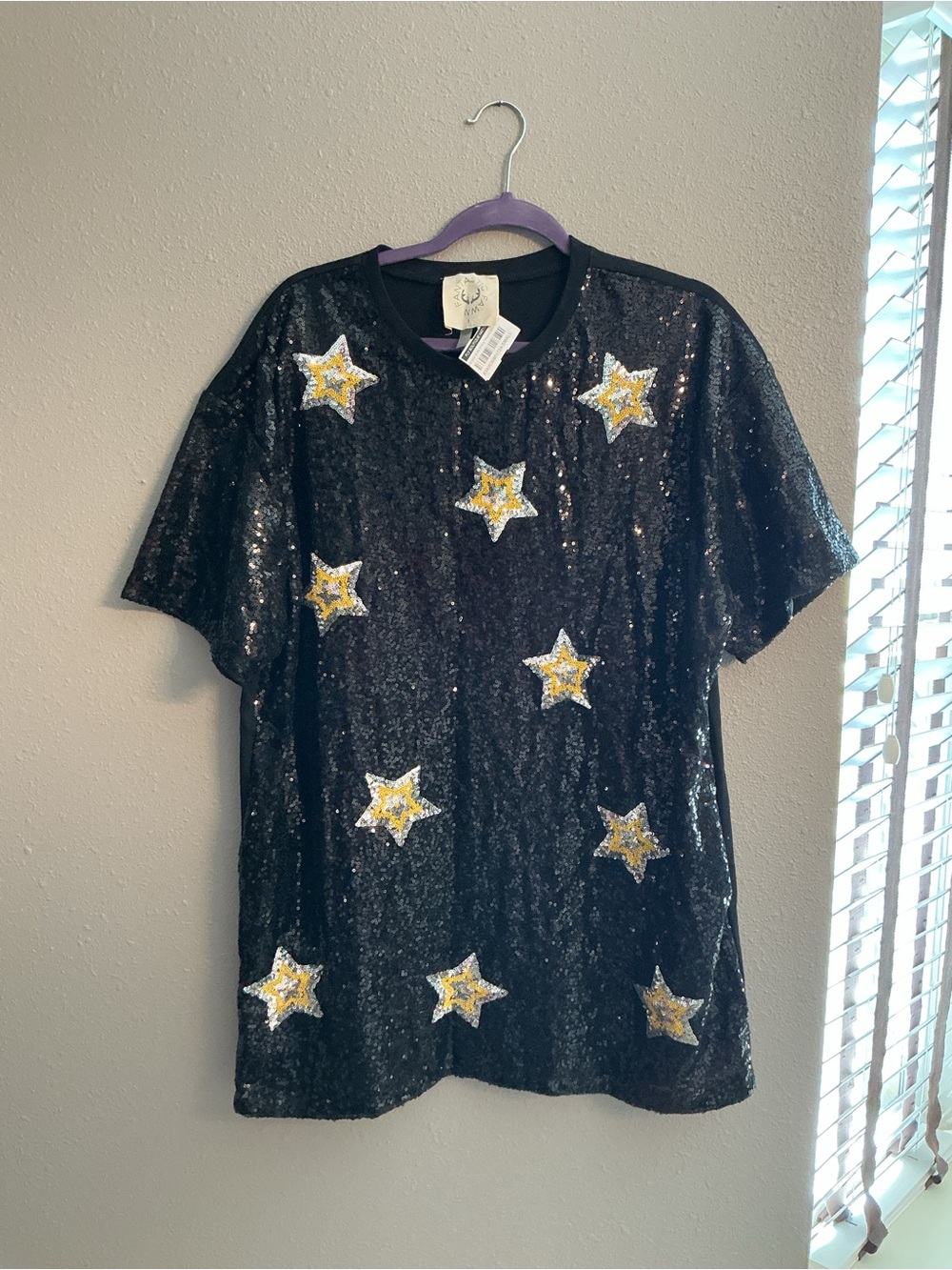 Fantastic Fawn Black Sequin Mini Dress with Gold & Silver Star Embellishments